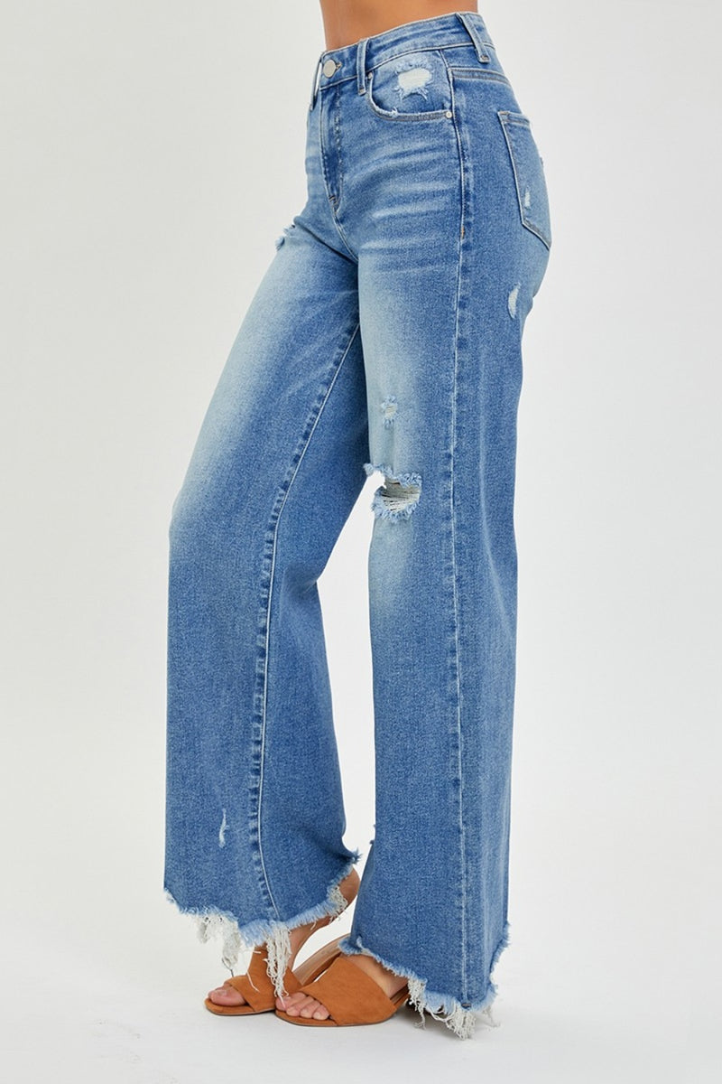 RISEN Frayed Ankle Wide Leg Jeans