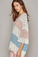 Load image into Gallery viewer, POL V-Neck Short Sleeve Stripe Weave Sweater
