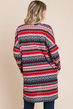 Load image into Gallery viewer, BOMBOM Geometric Open Front Long Sleeve Cardigan with Pockets