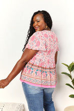 Load image into Gallery viewer, Perfee Bohemian Decorative Button Tie-Neck Peplum Blouse