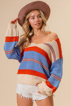 Load image into Gallery viewer, BiBi Multi Color Stripe Scoop Neck Sweater