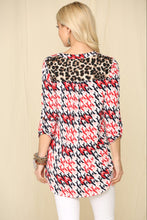 Load image into Gallery viewer, Celeste Full Size Houndstooth &amp; Leopard Roll-Tab Sleeve Top