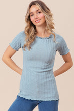 Load image into Gallery viewer, BiBi Ruffle Round Neck Merrow Edge Rib Top