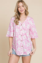 Load image into Gallery viewer, BOMBOM Floral Decorative Button V-Neck Top