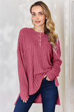 Load image into Gallery viewer, Basic Bae Full Size Ribbed Half Button Long Sleeve High-Low T-Shirt