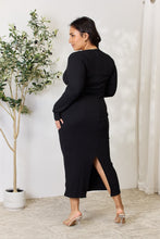 Load image into Gallery viewer, Culture Code Full Size Ribbed Long Sleeve Midi Slit Dress