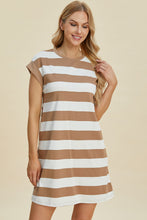 Load image into Gallery viewer, Basic Bae Full Size Striped Round Neck Cap Sleeve Mini Dress