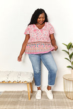 Load image into Gallery viewer, Perfee Bohemian Decorative Button Tie-Neck Peplum Blouse