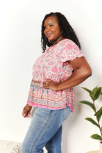 Load image into Gallery viewer, Perfee Bohemian Decorative Button Tie-Neck Peplum Blouse
