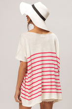 Load image into Gallery viewer, BiBi V Neck Striped Short Sleeve Top