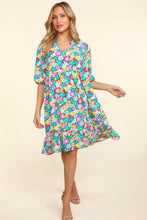 Load image into Gallery viewer, Haptics Bubble Sleeve Floral Ruffled Dress