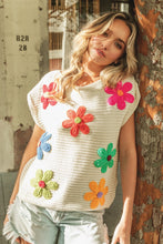 Load image into Gallery viewer, BiBi Flower Round Neck Cap Sleeve Knit Top