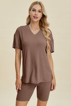 Load image into Gallery viewer, Basic Bae Full Size Ribbed V-Neck Short Sleeve Top and Shorts Set