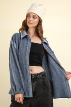 Load image into Gallery viewer, VERY J Mixed Media Button Down Raw Hem Shacket