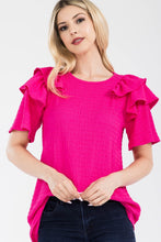 Load image into Gallery viewer, Celeste Full Size Ruffle Layered Short Sleeve Texture Top