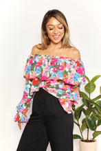 Load image into Gallery viewer, Floral Off-Shoulder Flounce Sleeve Layered Blouse