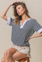 Load image into Gallery viewer, BiBi Contrast Striped Notched Knit Top