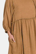 Load image into Gallery viewer, Zenana Washed Linen Pleated Puff Sleeve Babydoll Dress
