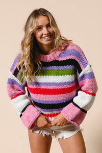 BiBi Multi Color Striped Cropped Sweater