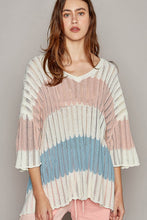 Load image into Gallery viewer, POL V-Neck Short Sleeve Stripe Weave Sweater