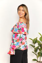 Load image into Gallery viewer, Floral Off-Shoulder Flounce Sleeve Layered Blouse