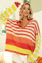 Load image into Gallery viewer, BiBi Striped Color Block Hooded Knit Top