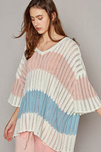 Load image into Gallery viewer, POL V-Neck Short Sleeve Stripe Weave Sweater