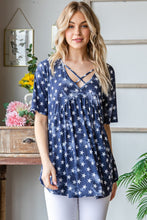 Load image into Gallery viewer, Heimish Full Size Short Sleeve Crisscross Star Babydoll Top