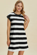 Load image into Gallery viewer, Basic Bae Full Size Striped Round Neck Cap Sleeve Mini Dress