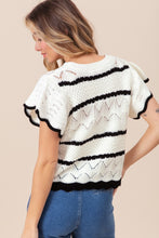 Load image into Gallery viewer, BiBi Pointelle Contrast Striped Short Sleeve Knit Top