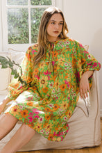 Load image into Gallery viewer, ODDI Full Size Floral Tied Neck Mini Dress