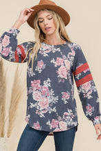 Load image into Gallery viewer, Celeste Full Size Floral Curved Hem T-Shirt with Stripe Detail