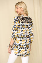 Load image into Gallery viewer, Celeste Full Size Houndstooth &amp; Leopard Roll-Tab Sleeve Top