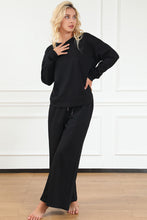 Load image into Gallery viewer, Double Take Full Size Textured Long Sleeve Top and Drawstring Pants Set