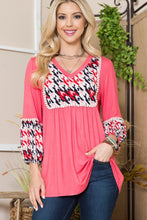 Load image into Gallery viewer, Celeste Full Size Houndstooth Front Yoke Balloon Sleeve Top