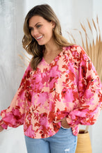 Load image into Gallery viewer, Hailey &amp; Co Ruffle V-Neck Decor Button Floral Blouse
