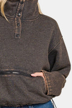 Load image into Gallery viewer, Zenana Acid Wash Fleece Half Snap Sweatshirt with Pocket
