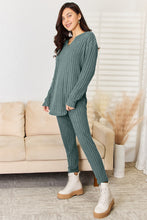 Load image into Gallery viewer, Basic Bae Full Size Notched Long Sleeve Top and Pants Set