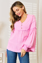 Load image into Gallery viewer, Double Take Exposed Seam Buttoned Notched Neck Blouse