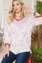 Load image into Gallery viewer, Celeste Full Size Leaf Print Contrast Trim Balloon Sleeve Top