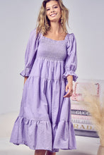 Load image into Gallery viewer, BiBi Swiss Dot Flounce Sleeve Smocked Tiered Midi Dress