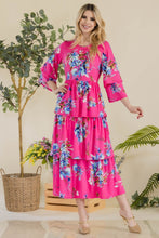 Load image into Gallery viewer, Celeste Full Size Floral Ruffle Tiered Midi Dress