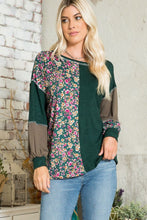 Load image into Gallery viewer, Celeste Full Size Floral Color Block Exposed Seam T-Shirt