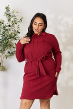 Load image into Gallery viewer, Culture Code Full Size Tie Front Half Zip Long Sleeve Shirt Dress