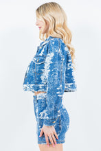 Load image into Gallery viewer, American Bazi Jacquard Trim Cropped Denim Jacket