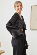 Load image into Gallery viewer, Mustard Seed Satin Rhinestone Buttons Closure Crop Top