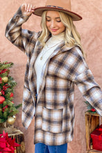 Load image into Gallery viewer, And The Why Plaid Open Front Hooded Shacket