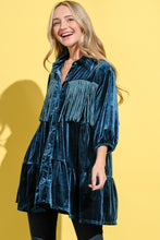 Load image into Gallery viewer, And The Why Fringe Detailed Velvet Shirt Dress