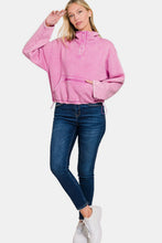Load image into Gallery viewer, Zenana Acid Wash Fleece Half Snap Sweatshirt with Pocket