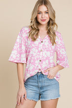 Load image into Gallery viewer, BOMBOM Floral Decorative Button V-Neck Top